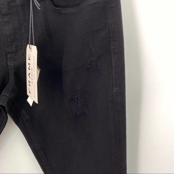 Frame Womens Le Garcon Rip Noir Jeans Size 27 Black Distressed Straight Leg - Picture 9 of 16